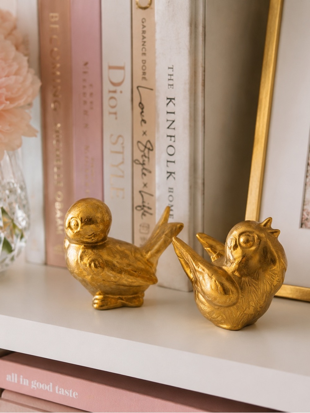 Vintage Gold Leaf Porcelain Bird Figurine Set Elegant Mid-Century Decor